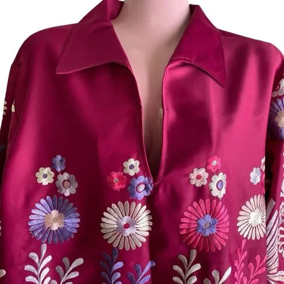 Vintage La Cita Tunic Blouse Shirt Women's Size Small Pink Embroidered Flowers - Picture 3 of 9